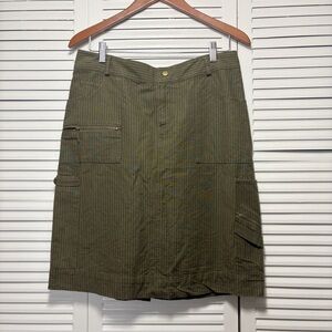 Clio Olive Green Cargo Striped Cotton Midi Skirt - Zip and Button Size 8
